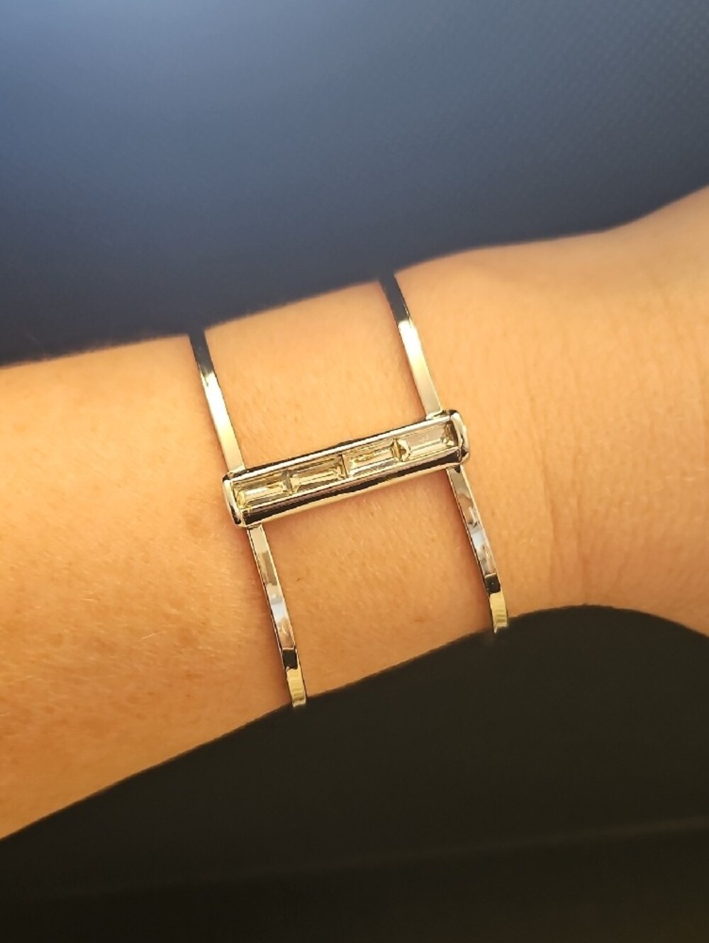 Silver Open Cuff Bracelet with Baguette Accent